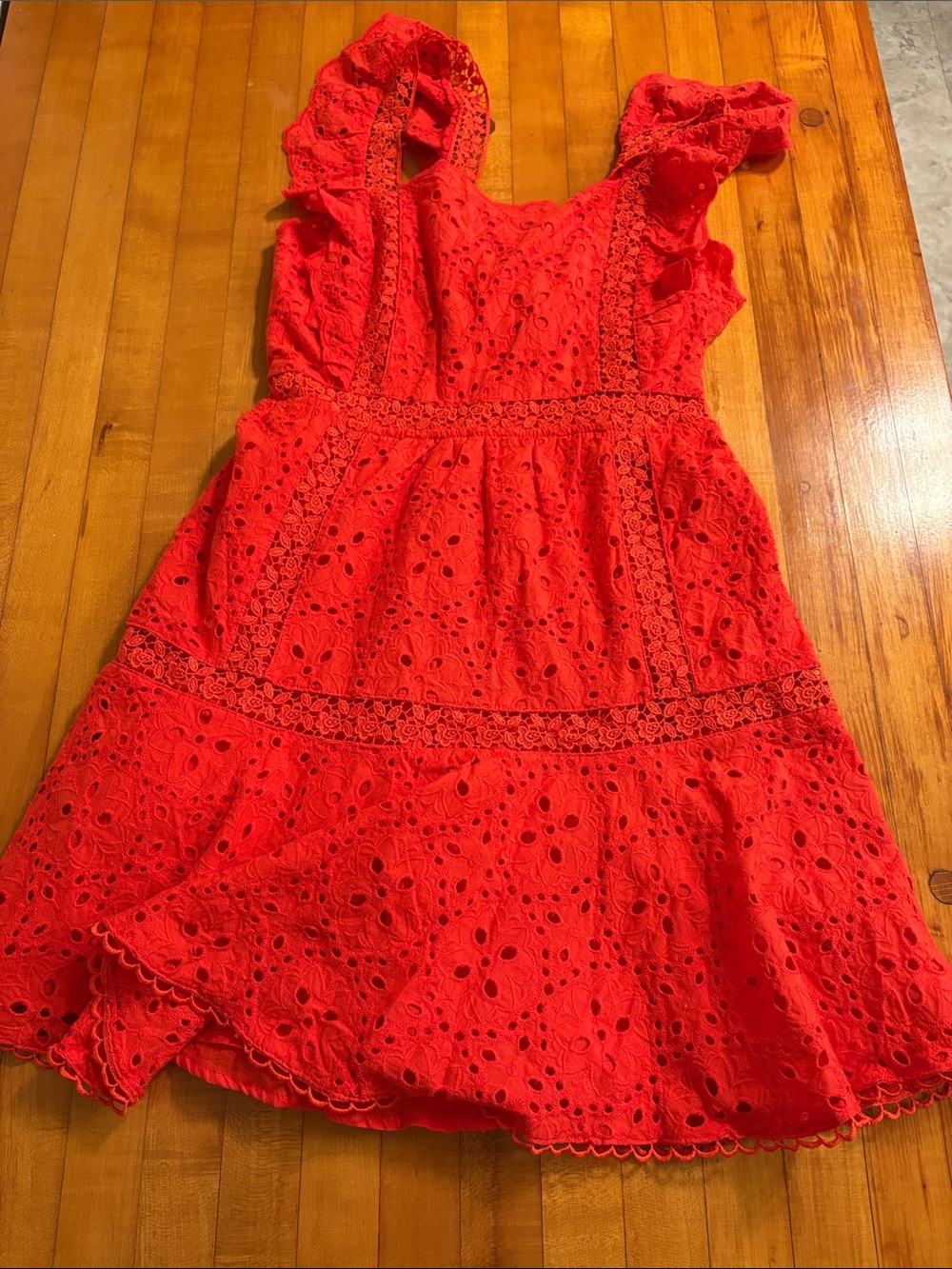 Betsey Johnson Red Eyelet Ruffle Mini Dress